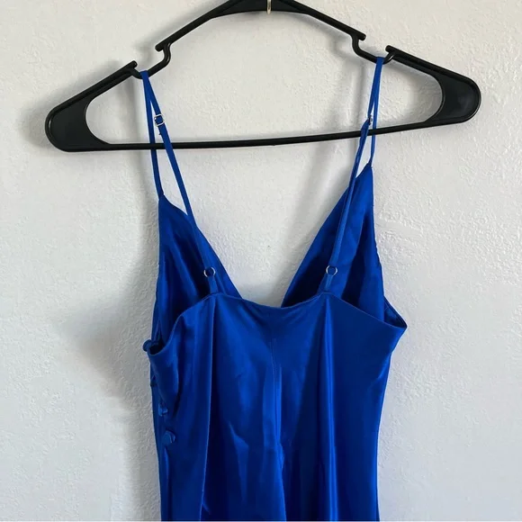 ALLEN SCHWARTZ Celia 100% Silk Blue Cowl Neck Midi Dress - Picture 7 of 8